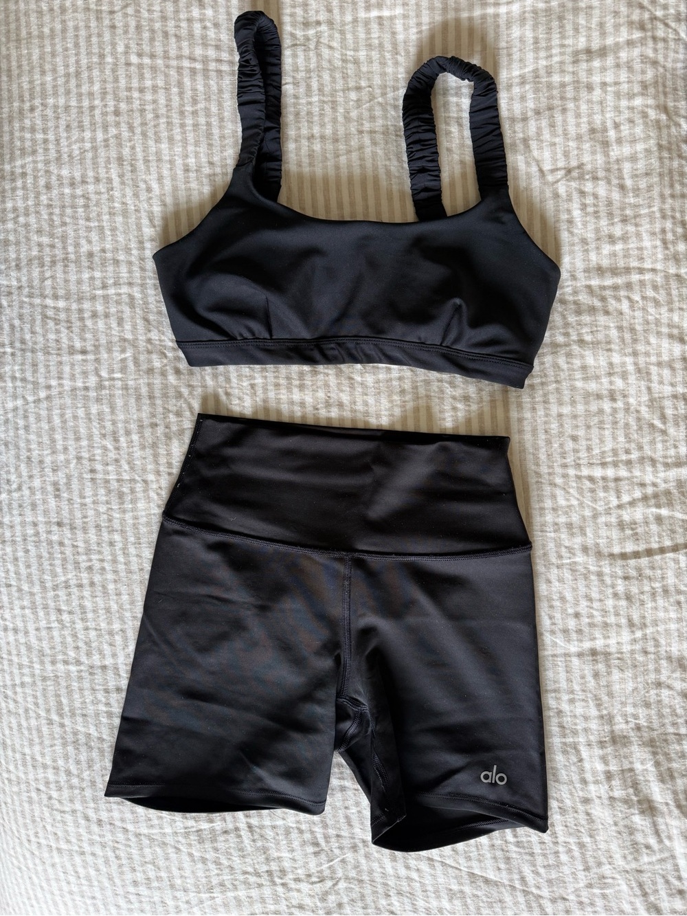 ALO Yoga Black Athletic Shorts and Bra Set